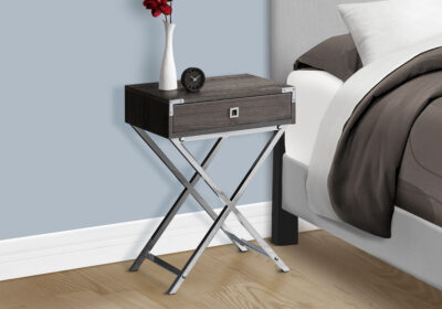 ACCENT TABLE - 24"H / DARK TAUPE / CHROME METAL