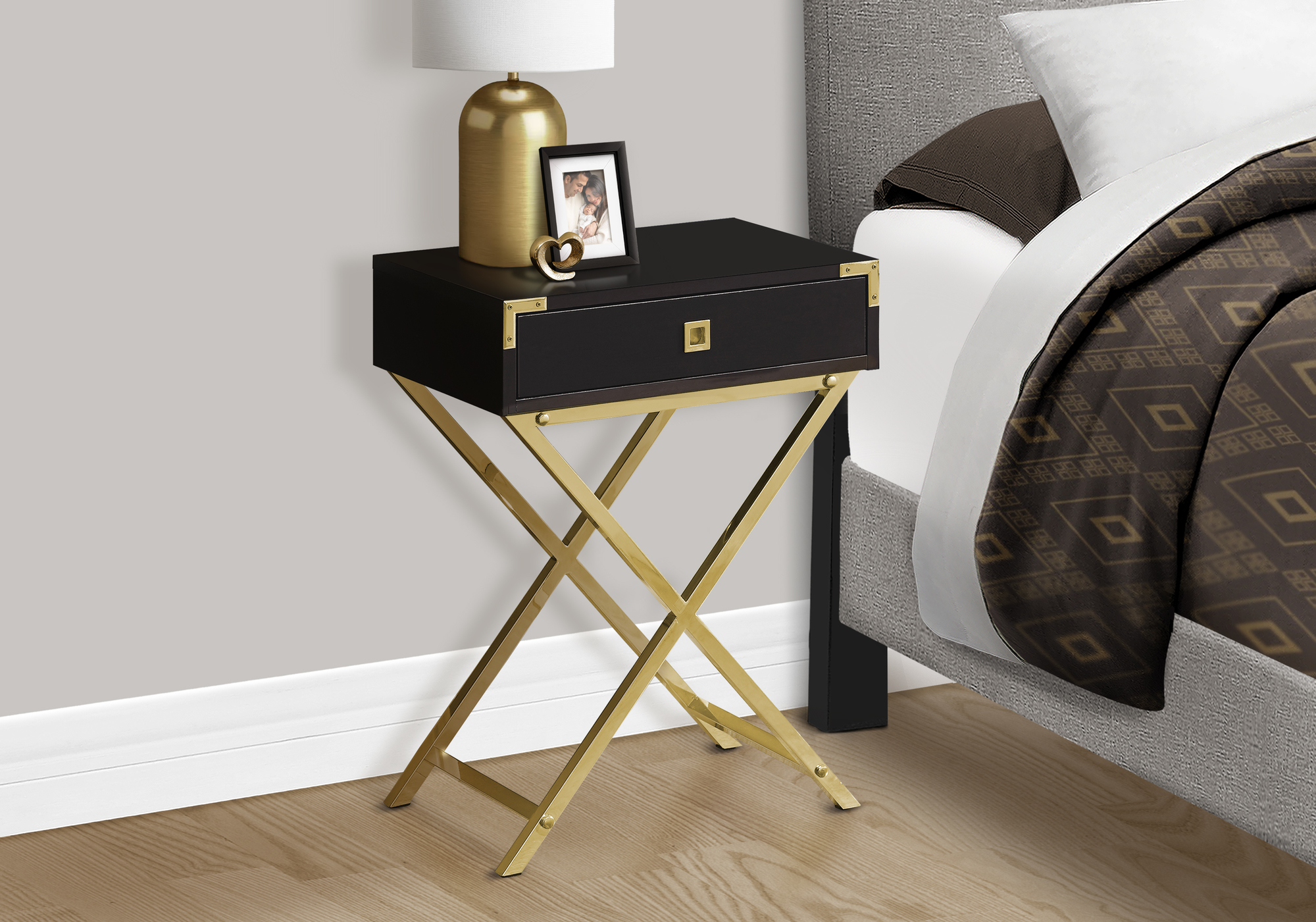 ACCENT TABLE - 24"H / ESPRESSO / GOLD METAL - Image 2