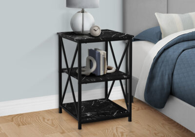 ACCENT TABLE - 26"H / BLACK MARBLE / BLACK METAL