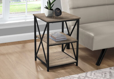 ACCENT TABLE - 26"H / DARK TAUPE / BLACK METAL