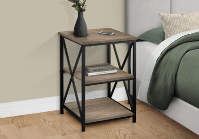ACCENT TABLE - 26"H / DARK TAUPE / BLACK METAL