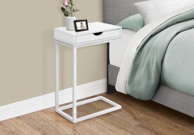 ACCENT TABLE - WHITE / WHITE METAL WITH A DRAWER