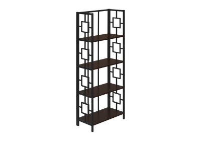BOOKCASE - 62"H / ESPRESSO / BLACK METAL ETAGERE