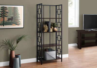 BOOKCASE - 62"H / ESPRESSO / BLACK METAL ETAGERE