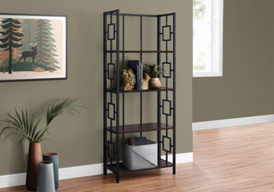 BOOKCASE - 62"H / ESPRESSO / BLACK METAL ETAGERE