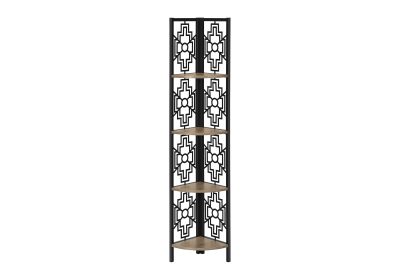 BOOKCASE - 62"H / DARK TAUPE / BLACK METAL CORNER ETAGERE