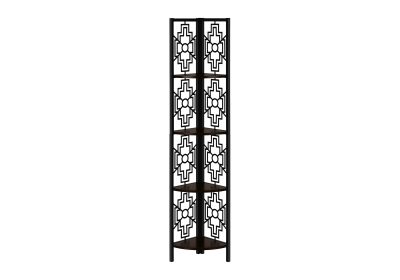 BOOKCASE - 62"H / ESPRESSO / BLACK METAL CORNER ETAGERE