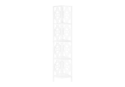 BOOKCASE - 62"H / WHITE / WHITE METAL CORNER ETAGERE