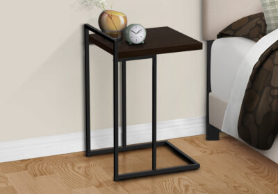 ACCENT TABLE - 25"H / ESPRESSO / BLACK METAL