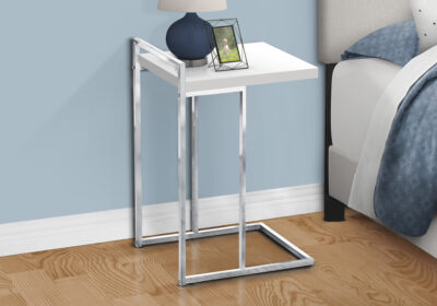 ACCENT TABLE - 25"H / GLOSSY WHITE / CHROME METAL