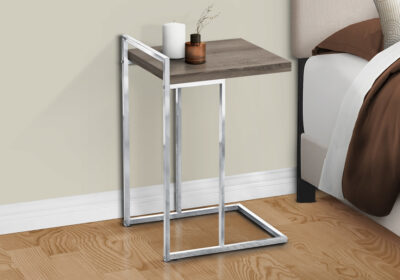 ACCENT TABLE - 25"H / DARK TAUPE / CHROME METAL