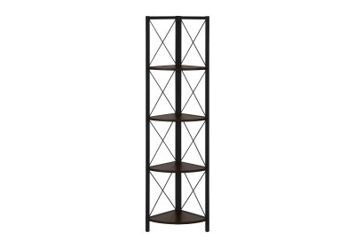 BOOKCASE - 60"H / ESPRESSO / BLACK METAL CORNER ETAGERE