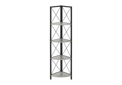 BOOKCASE - 60"H / GREY / BLACK METAL CORNER ETAGERE