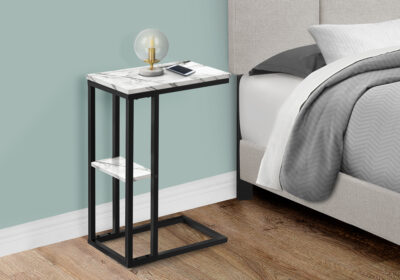 ACCENT TABLE - 25"H / WHITE MARBLE / BLACK METAL