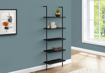 BOOKCASE - 72"H LADDER BLACK / BLACK METAL