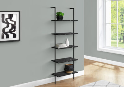 BOOKCASE - 72"H / LADDER BLACK MARBLE / BLACK METAL