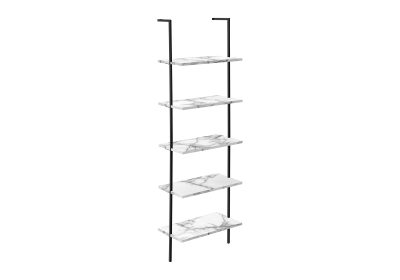 BOOKCASE - 72"H / LADDER WHITE MARBLE / BLACK METAL