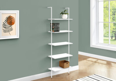 BOOKCASE - 72"H LADDER WHITE / WHITE METAL