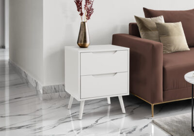 ACCENT TABLE - 24"H / WHITE END TABLE WITH 2 DRAWERS