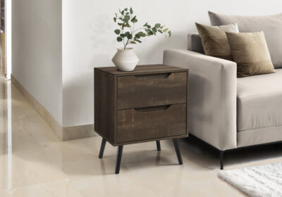 ACCENT TABLE - 24"H / DARK BROWN END TABLE - 2 DRAWERS