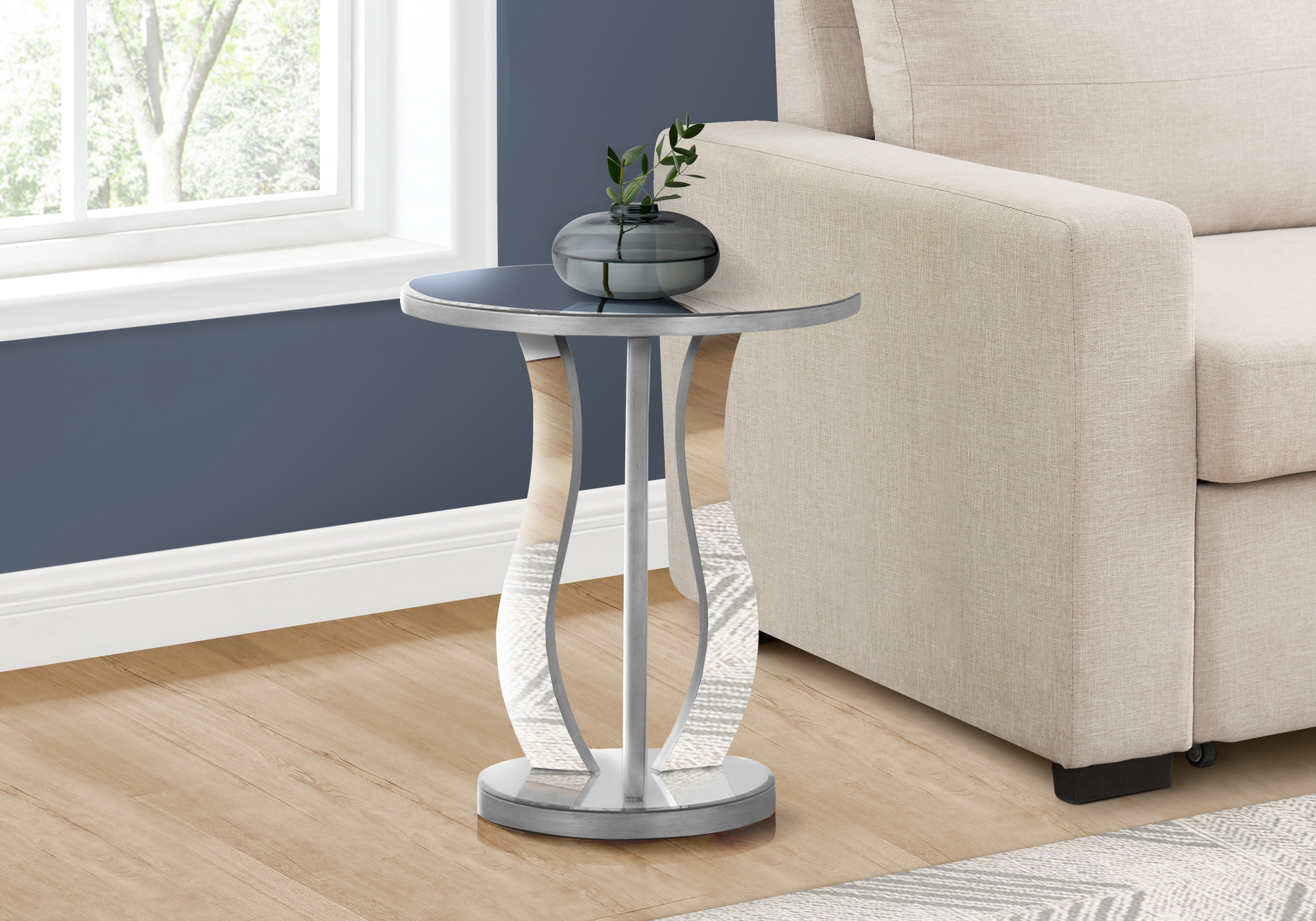 ACCENT TABLE - 20"DIA / BRUSHED SILVER / MIRROR