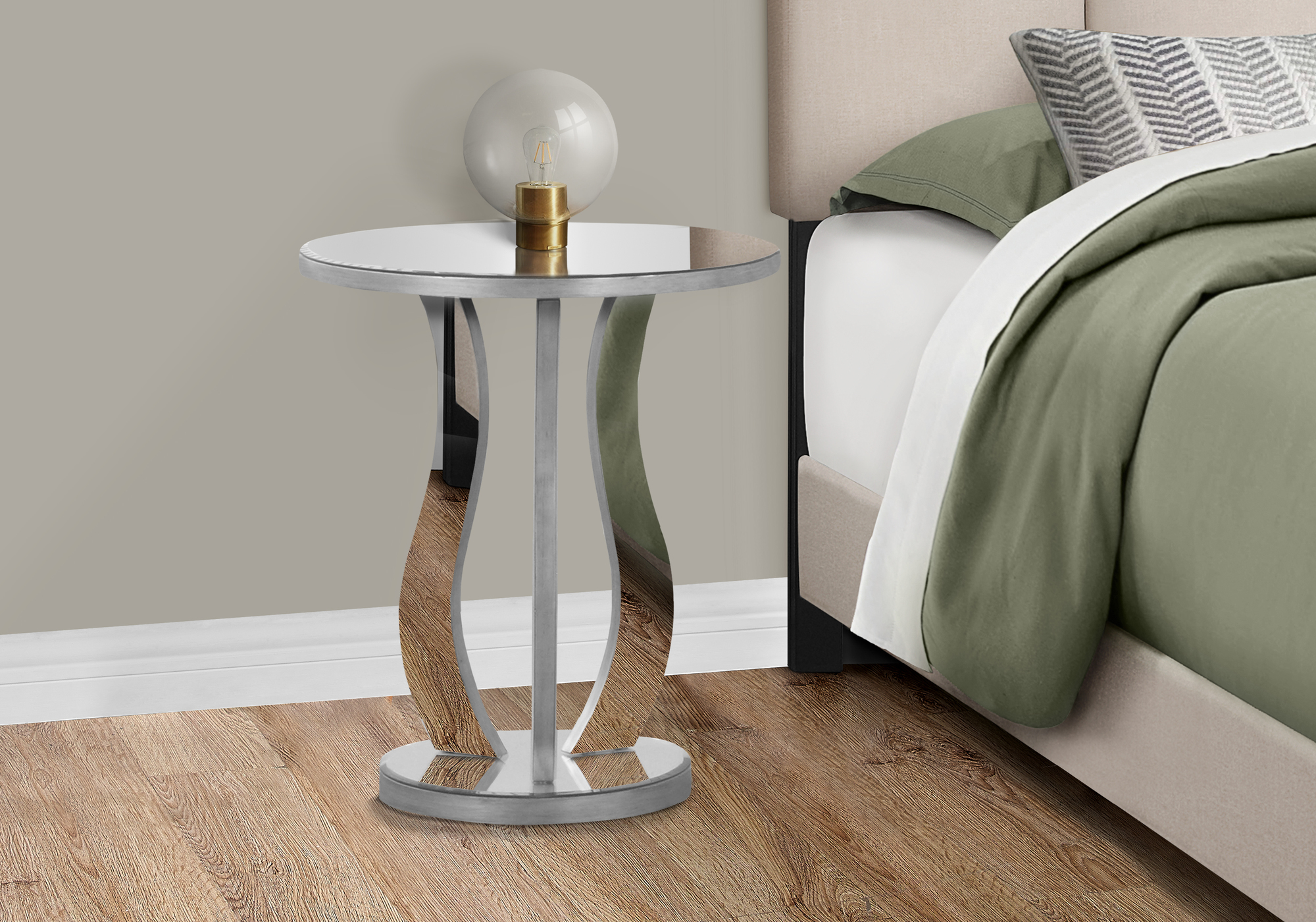 ACCENT TABLE - 20"DIA / BRUSHED SILVER / MIRROR - Image 2