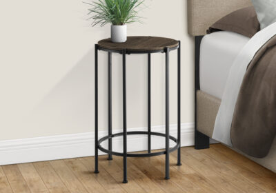 ACCENT TABLE - 24"H / DARK OAK / BLACK METAL
