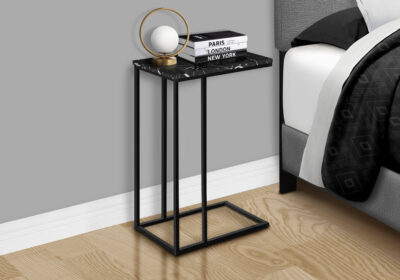 ACCENT TABLE - 25"H / BLACK MARBLE / BLACK METAL