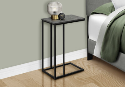 ACCENT TABLE - 25"H / GREY STONE-LOOK / BLACK METAL