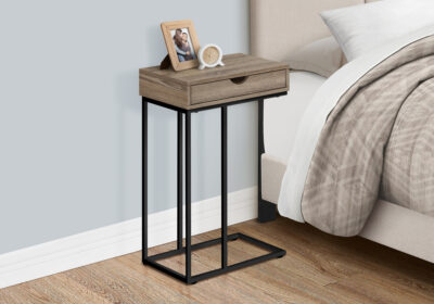 ACCENT TABLE - 25"H / DARK TAUPE / BLACK METAL
