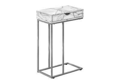 ACCENT TABLE - 25"H / WHITE MARBLE / SILVER METAL
