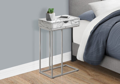 ACCENT TABLE - 25"H / WHITE MARBLE / SILVER METAL