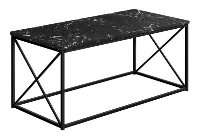 COFFEE TABLE - 40"L / BLACK MARBLE / BLACK METAL
