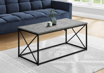 COFFEE TABLE - 40"L / GREY STONE-LOOK / BLACK METAL