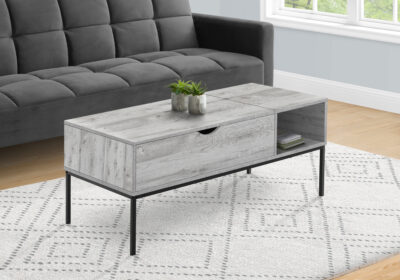 COFFEE TABLE - 42"L / LIFT-TOP GREY / BLACK METAL