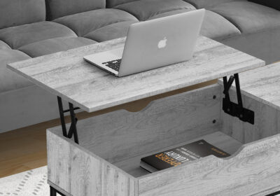 COFFEE TABLE - 42"L / LIFT-TOP GREY / BLACK METAL