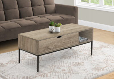 COFFEE TABLE - 42"L / LIFT-TOP DARK TAUPE / BLACK METAL