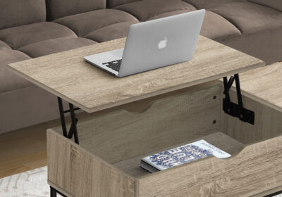 COFFEE TABLE - 42"L / LIFT-TOP DARK TAUPE / BLACK METAL