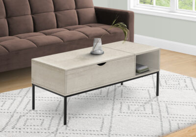 COFFEE TABLE - 42"L / LIFT-TOP WASHED OAK / BLACK METAL