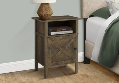 ACCENT TABLE - 24"H / DARK OAK / BLACK METAL