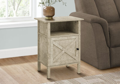 ACCENT TABLE - 24"H / CREAM STONE / BLACK METAL