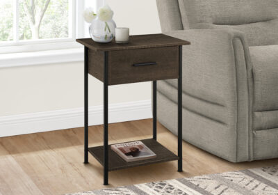 ACCENT TABLE - 24"H / DARK OAK / BLACK METAL