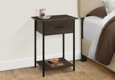 ACCENT TABLE - 24"H / DARK OAK / BLACK METAL