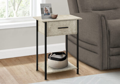 ACCENT TABLE - 24"H / CREAM STONE / BLACK METAL