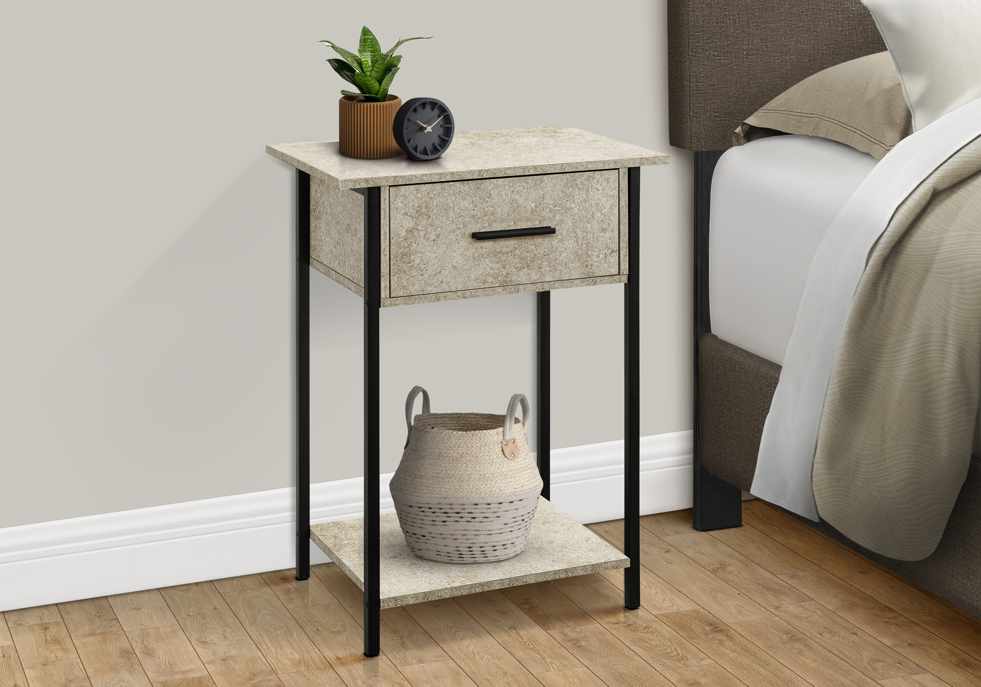 ACCENT TABLE - 24"H / CREAM STONE / BLACK METAL - Image 2