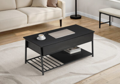 COFFEE TABLE - 42"L / LIFT-TOP BLACK / BLACK METAL