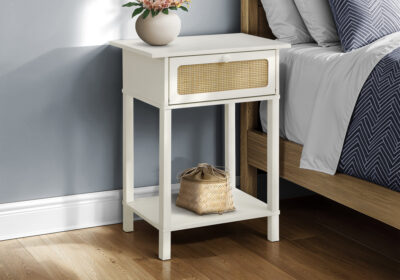ACCENT TABLE - 24"H / WHITE / NATURAL DRAWER