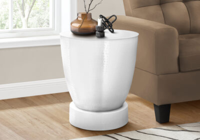 ACCENT TABLE - 22"H / WHITE TEXTURED IRON METAL DRUM END