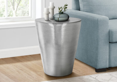 ACCENT TABLE - 22"H / CHROME IRON METAL DRUM END TABLE