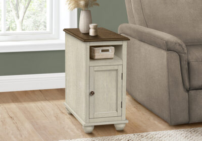 ACCENT TABLE - 24"H / ANTIQUE WHITE / ESPRESSO VENEER